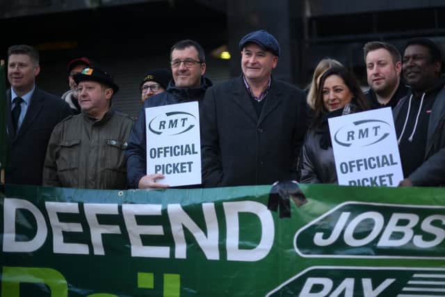 RMT secretary-general Mick Lynch at the RMT picket line in London.