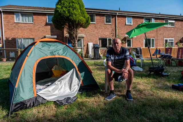 Gary Lambert, who is camping outside of his former home after being evicted in Stockwood, Bristol.