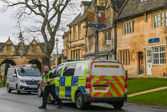 Police at the scene on High Street, Chipping Campden, in January.