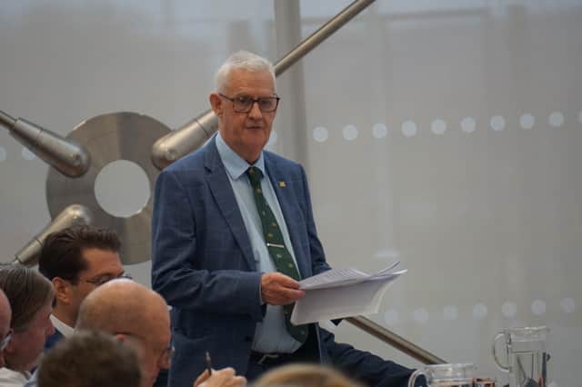 Coun Stuart Matthews outlining the budget for 2026-27 at the council meeting.