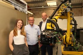 Pictured from left are Hannah Tapsell Chapman of Mercia, Roger Holden, Founder of True Position Robotics and Dave Tiindall of British Business Bank
