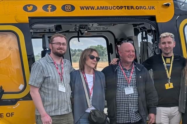 Left to right, Guy Gladston, Allyson and Martin Chilton and, Jack, the paramedic who treated Martin.