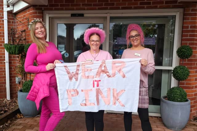 Hall Park's activities coordinator Kerry  (on the left) heading off for her 12 miles sponsored walk. 