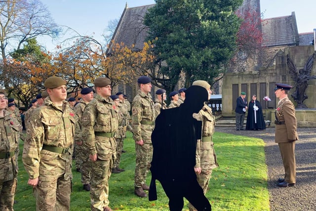 Soldiers paying their respects at the Garden of Remembrance. Image: Joshua Brandwood.
