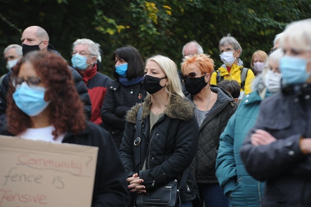 Werrington residents pictured at a protest against a fence being erected around the playing fields behind Ken Stimpson School in 2020.