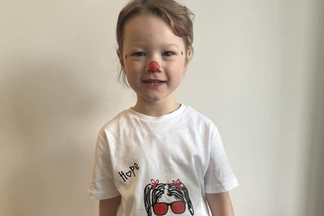 Hope was excited to wear her personalised Red Nose Day shirt.