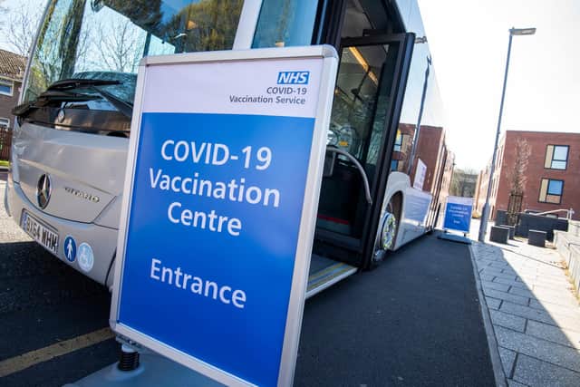 The Covid vaccine bus was targeted by protesters in Bulwell this week. Photo: Tracey Whitefoot