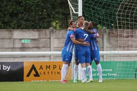 Marcus Marshall takes the plaudits as his goal from the bench sealed a 1-0 win at Nantwich Town on Saturday (IMAGE: Mick Gretton)