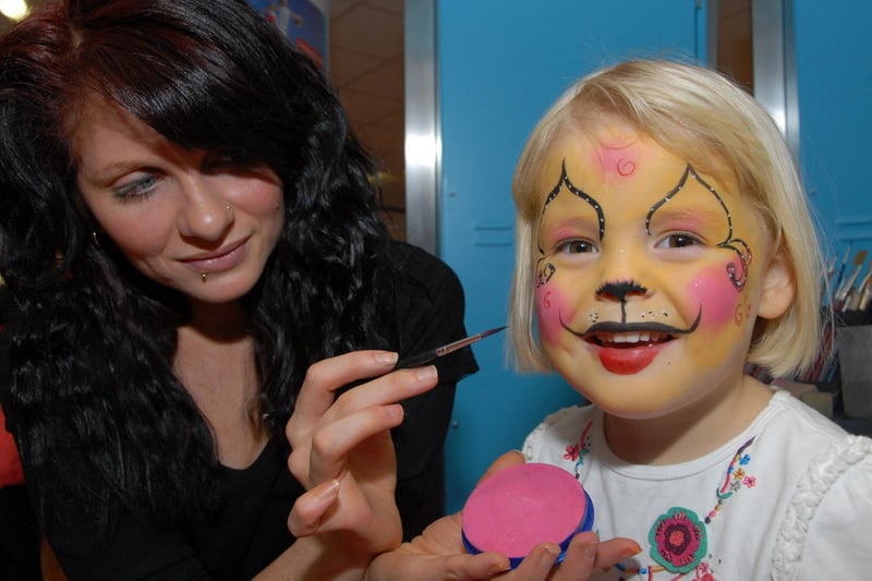 2010: Argos launched a new store in Hucknall and three-year-old Katie Hill has her face painted by Kayla Howard at the event.