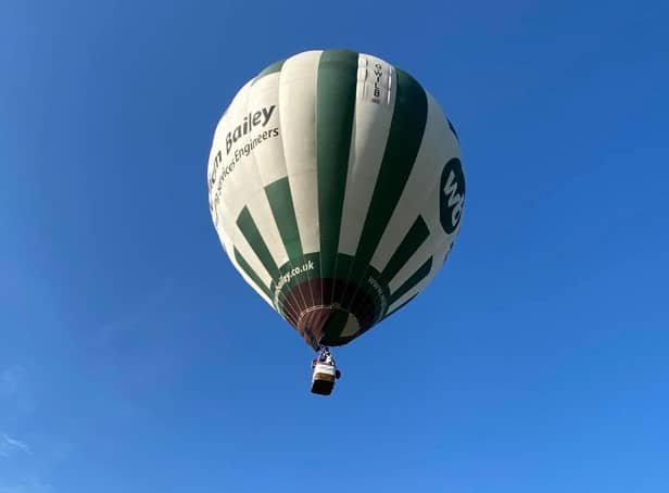 Nottingham & Derby Hot Air Balloon Club's distinctive green and white balloon