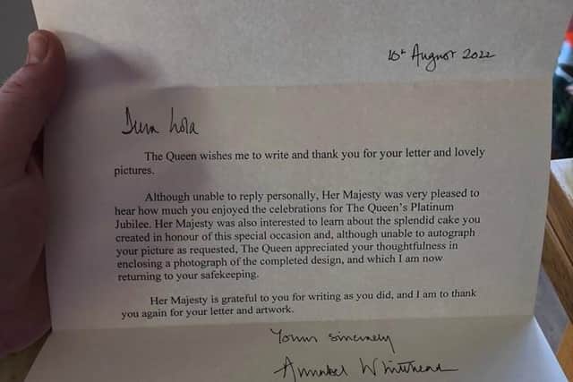 Lola received a letter from the Queen's lady-in-waiting on behalf of Her Majesty