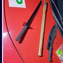 Police seized these weapons from a car believed to be linked to a Hucknall burglary. Photo: Nottinghamshire Police