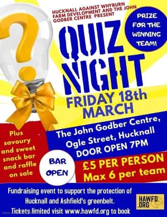 The quiz night is on Friday, March 18