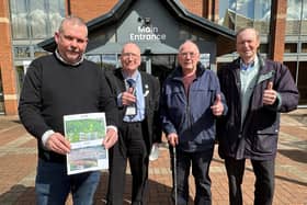 Marion Avenue campaigners Ash Ankrett (left), Brian Kerr and Tony Parkinson with Coun John Wilmott (second left). Photo: Submitted