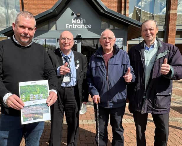 Marion Avenue campaigners Ash Ankrett (left), Brian Kerr and Tony Parkinson with Coun John Wilmott (second left). Photo: Submitted