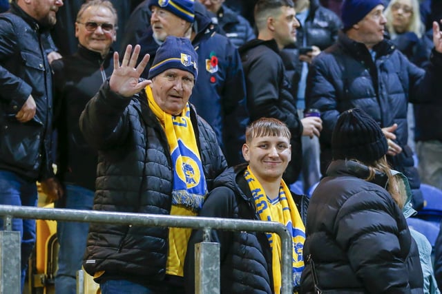 Stags fans at the Emirates FA Cup match against Wrexham AFC at The One Call Stadium, 04 Nov 2023.