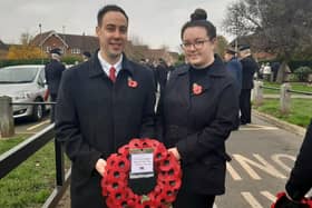 Labour councillors Keir Morrison and Lauren Mitchell with their wreath