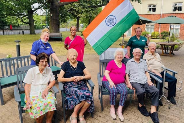 Staff, residents and visitors celebrated the 75th anniversary of Indian independence at Hall Park Care Home