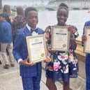 Hucknall triplets Mbetmi, Yimi, and Waimi Fongue received their British Citizen Youth Awards at the Palace of Westminster. Photo: Submitted