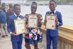 Hucknall triplets Mbetmi, Yimi, and Waimi Fongue received their British Citizen Youth Awards at the Palace of Westminster. Photo: Submitted