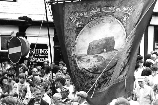 The spirit of Marsden Lodge lives on as its banner is displayed at the Durham Miners Gala in 1983.