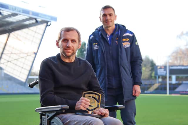 Kevin Sinfield (right) with former Leeds and Great Britain team-mate Rob Burrow, who was diagnosed with MND in 2019. Photo: Phil Daly/Leeds Rhinos/SWpix.com
