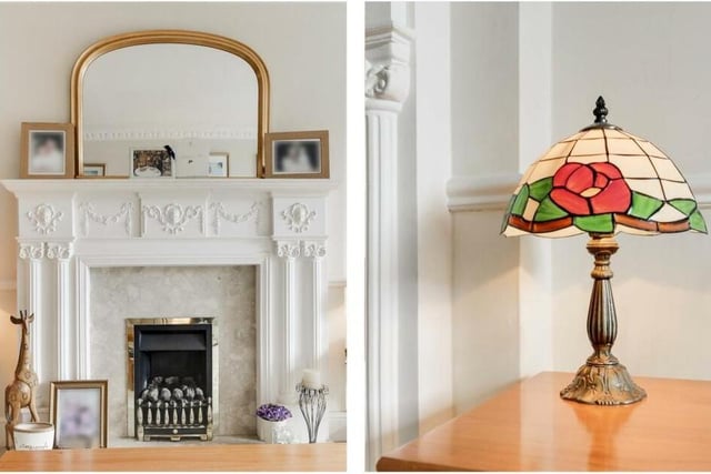 A close-up of the feature fireplace and an ornamental piece in the living room of the Hucknall property.