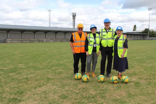 Checking out the new ground are (from left) Town chairman Bob Scotney, Joanne Smith, Chris Chaplin and Andrea Harrison