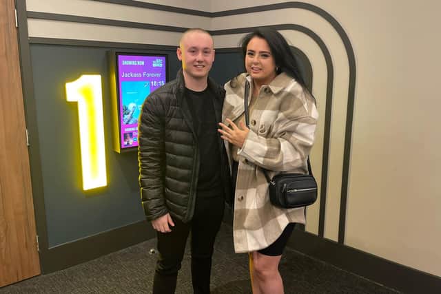 Amarne Price and Amy Lawson got engaged at Hucknall's Arc Cinema after the venue screened a special proposal film Amarne had made
