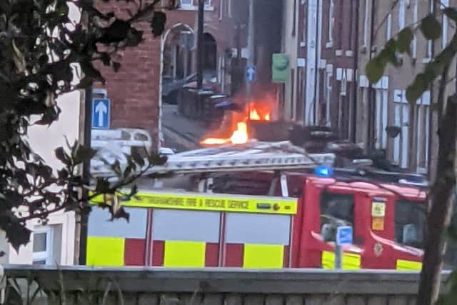 The incident saw a Portaloo on fire outside a property on Albert Street. Photo: Andy Cole