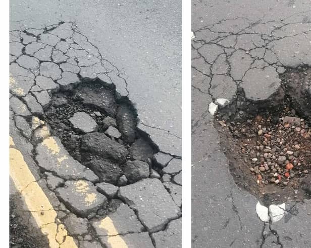 Bulwell residents are concerned about two large potholes on Highbury Road. Photo: Submitted