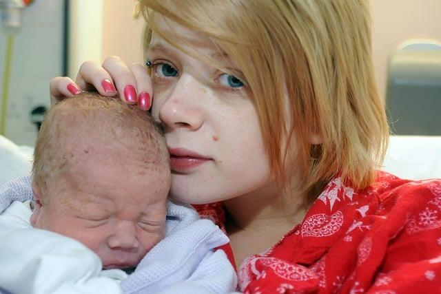 Zoe Hill from Mansfield with her baby TJ Hill after he was born six weeks early at 4.10am on New Year's day weighing 5.5 lbs.