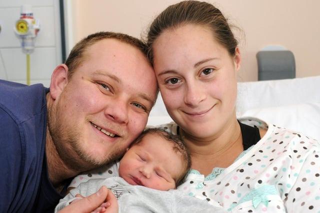 Rebecca Blackburn and Anton Kemp from Mansfield with their New Year's Day baby Alfie Walter Kemp born at 9.30pm weighing 7lbs 14oz.