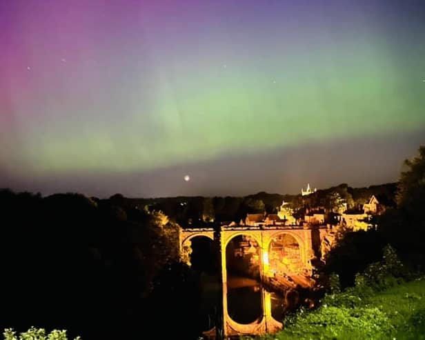 The stunning northern lights dazzling skies above Knaresborough this month.