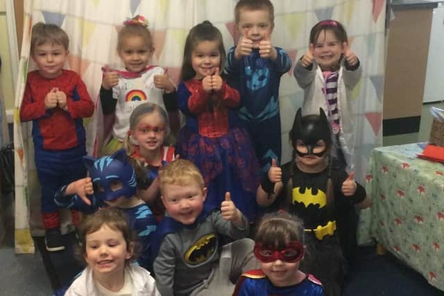 Members of nursery class came as a wide variety of superheroes, including Batman, Spiderman and Supergirl. Photo: Louise Brimble