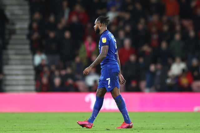 Leandro Bacuna of Cardiff City leaves the pitch after receiving a red card at AFC Bournemouth.