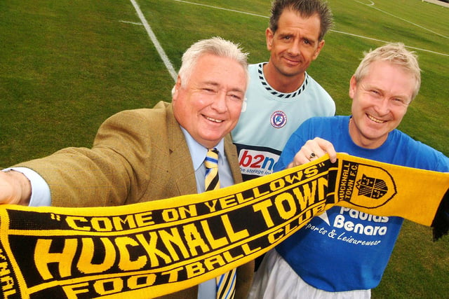 New Hucknall Town manager David Lloyd is pictured with club chairman Brian Holmes and assistant manager John Knapper.