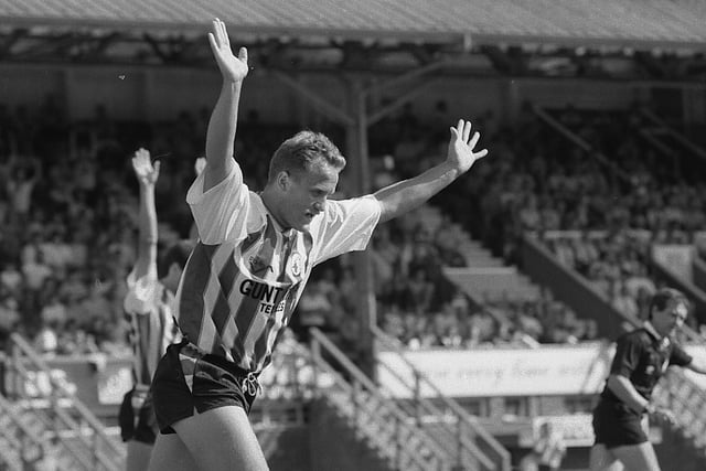 Gary Ford celebrates his goal against old enemy Chesterfield.