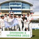 Nottinghamshire celebrate with the LV= Insurance County Championship Division Two trophy after winning the LV= Insurance County Championship match against Durham at Trent Bridge.