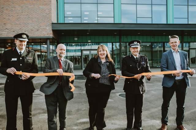 Senior Nottinghamshire police and fire staff at the opening of the new building