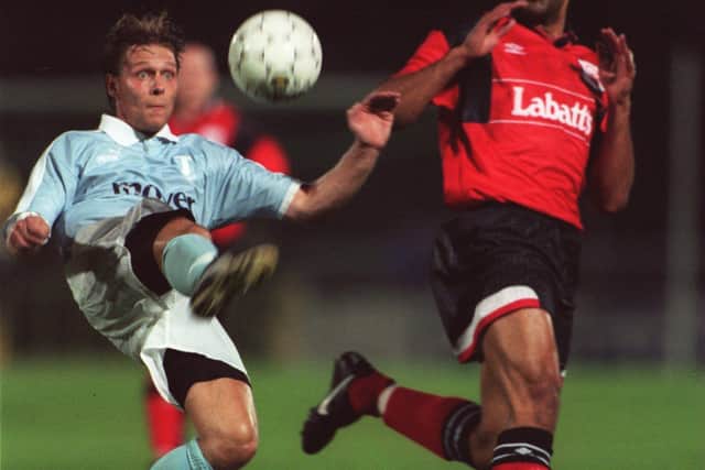 Lee facing Malmo with Forest in the UEFA Cup. Photo: Clive Brunskill/ALLSPORT