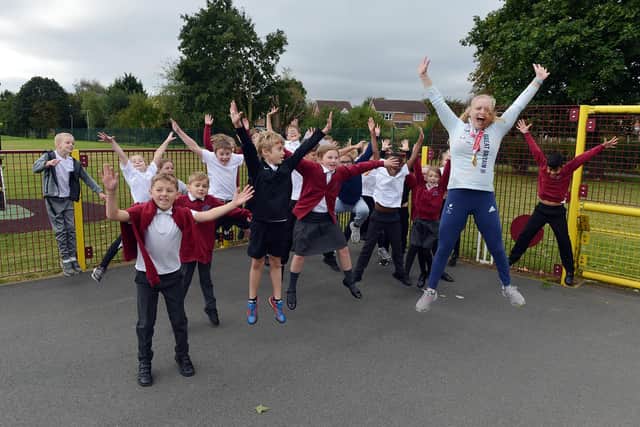 Paralympic champion Laura Sugar visited Lee Mills Primary School