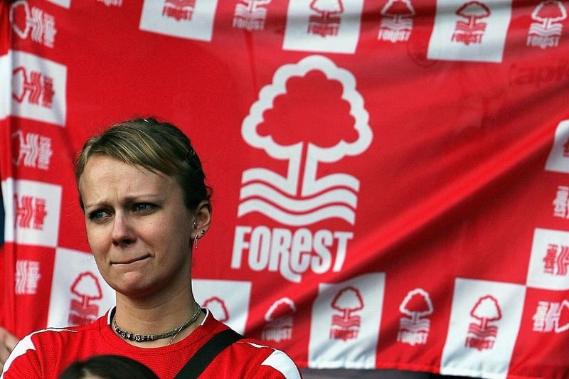 A Nottingham Forest fan looks dejected after her side loses during the Coca-Cola Championship match between Queens Park Rangers and Nottingham Forest at Loftus Road Stadium on April 30, 2005.