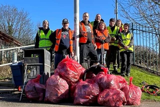 Matt Williams (centre) and the Hucknall Wombles with their haul from their latest litter pick near Mill Lakes. Photo: Other