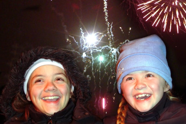 Mansfield Portland College bonfire and firework display, 2006. Pictured are Jessica Wooff aged 13 (at the time) of Mansfield and her sister Geri, then aged seven.