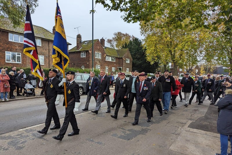 Members of the Royal British Legion lead the parade in Bulwell