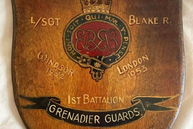 A plaque commemorating Roy Blake's time in the Grenadier Guards.