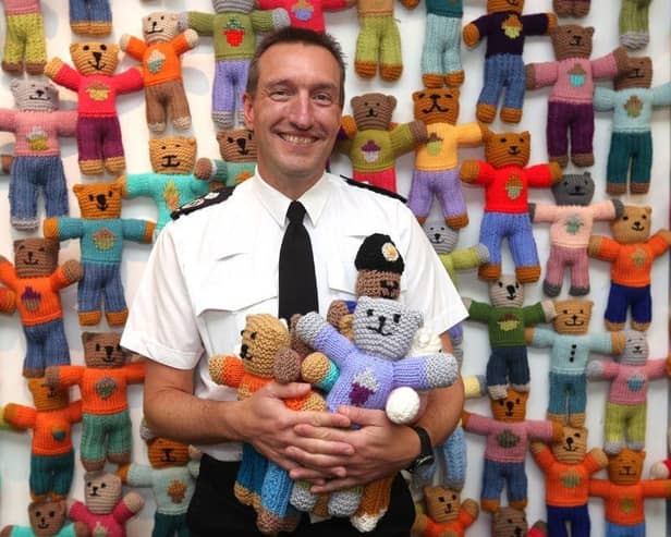 Deputy Chief Constable Steve Cooper with some of the Brave Bears police will use to help support vulnerable children and young crime victims. Photo: Nottinghamshire Police
