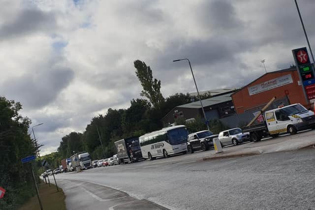 A traffic jam stretches down Hucknall Bypass as motorists queue for fuel