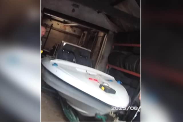 This suspected stolen speed boat was found during a police raid in Bulwell. Photo: Nottinghamshire Police